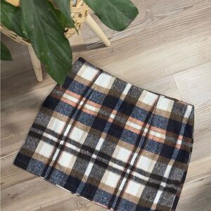 Plaid Mini Skirt - Black, White, Brown